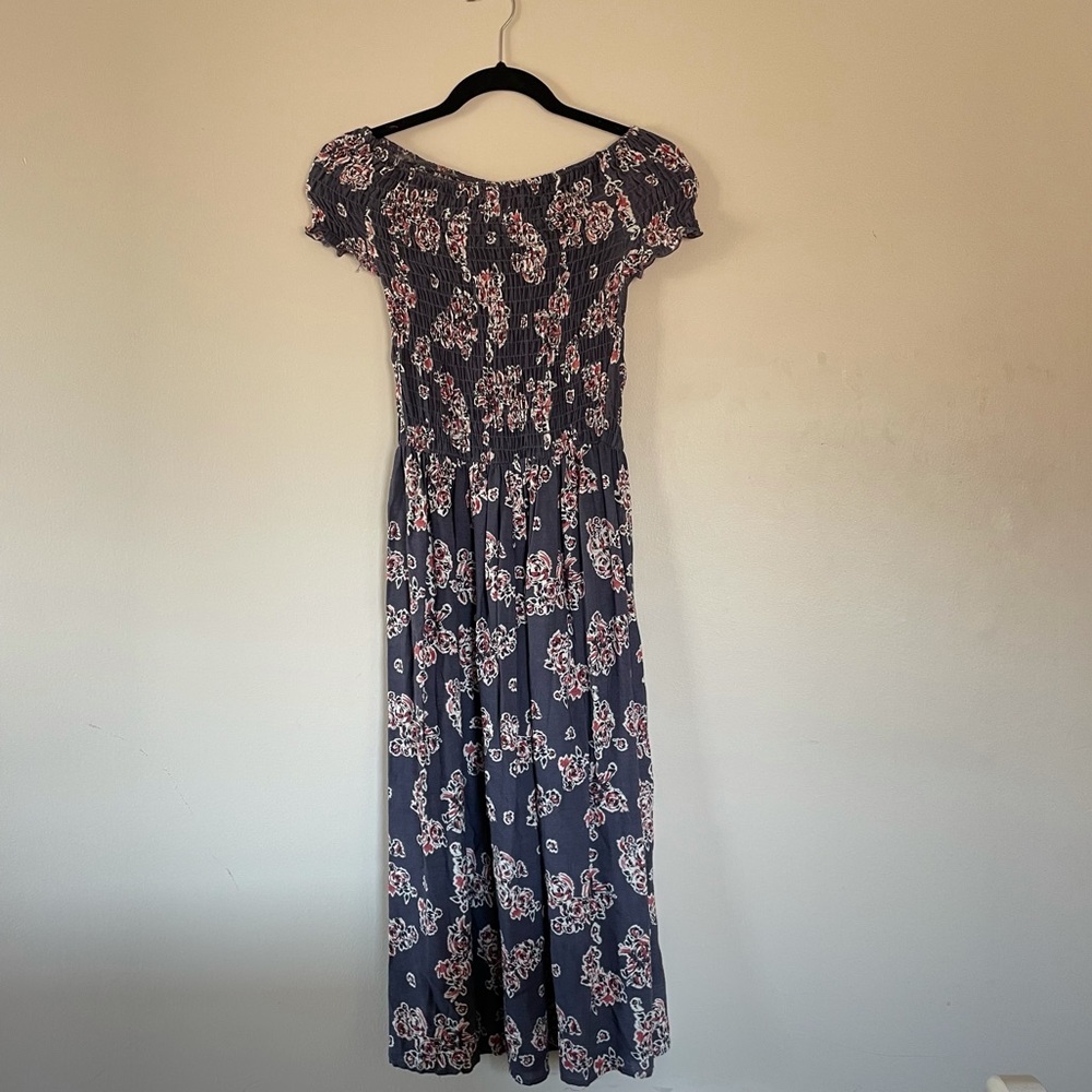 Off the Shoulder Purple Floral Midi Dress